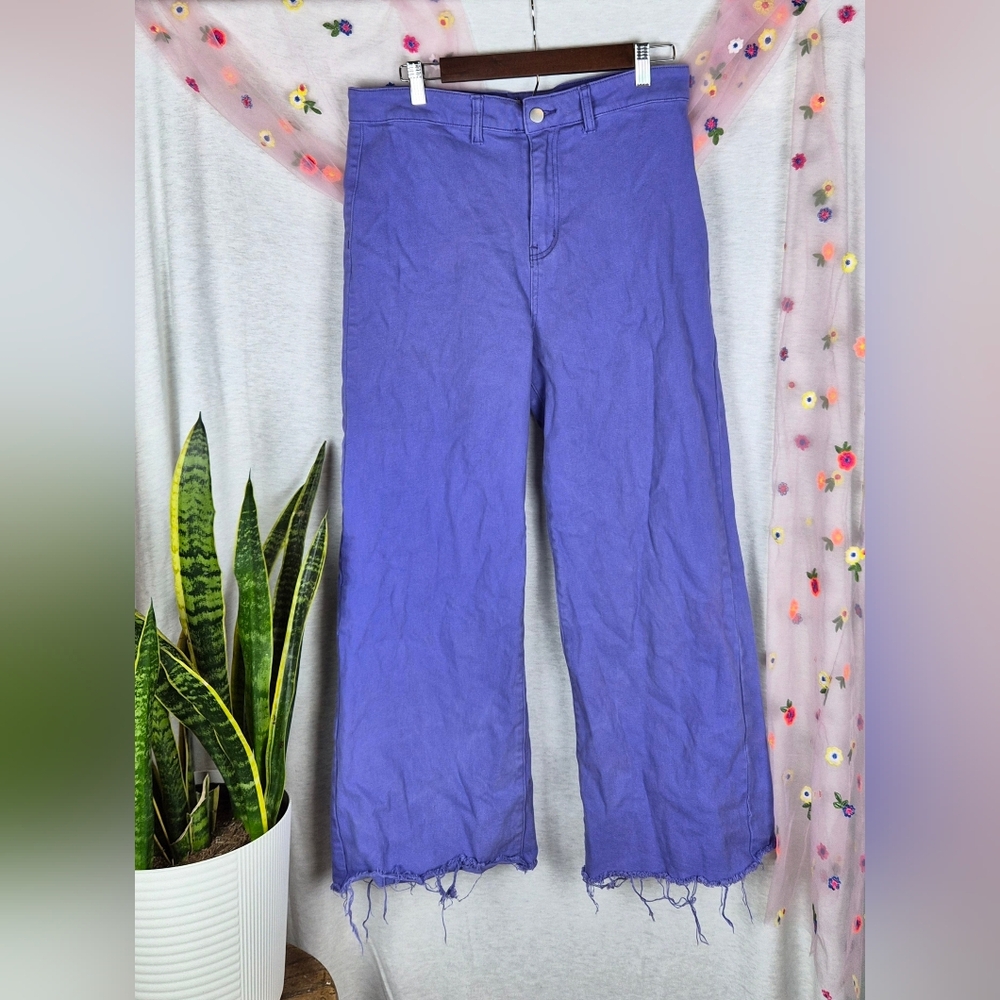 Annieware Purple Wide Leg Jeans High Rise Raw Hem Cropped Pants XL